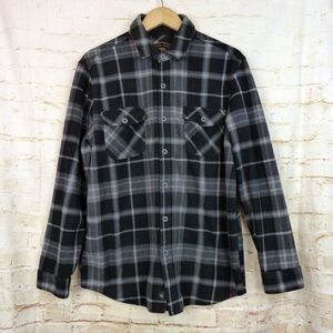 Freedom Foundry Flannel Shirt Mens L Black Gray Plaid Button Up Grunge Normcore